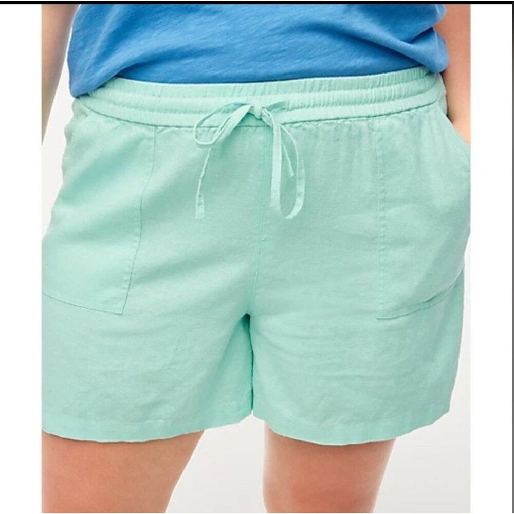 Linen Blend Drawstring Shorts, Mint Green, S